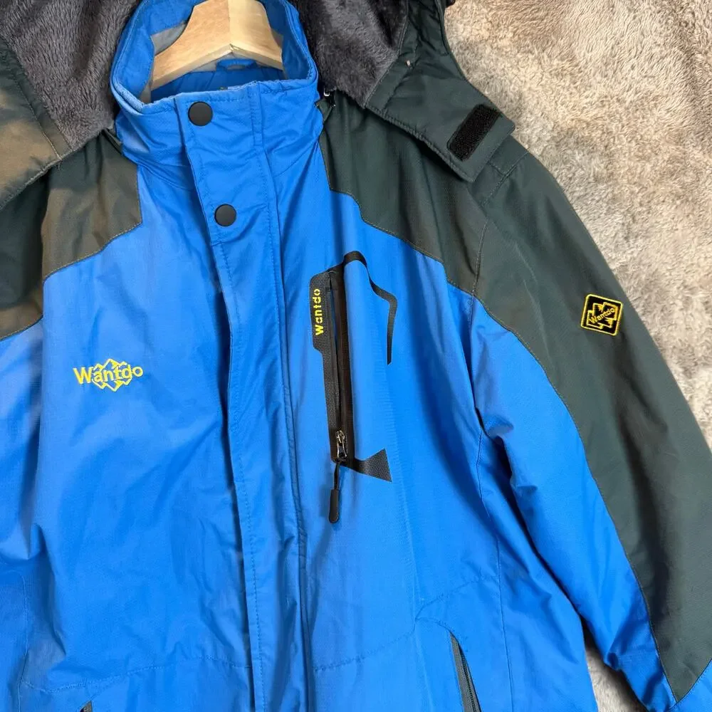 Wantdo Men Winter Ski Jacket Coat Hooded Parka Blue Gray Waterproof M Medium